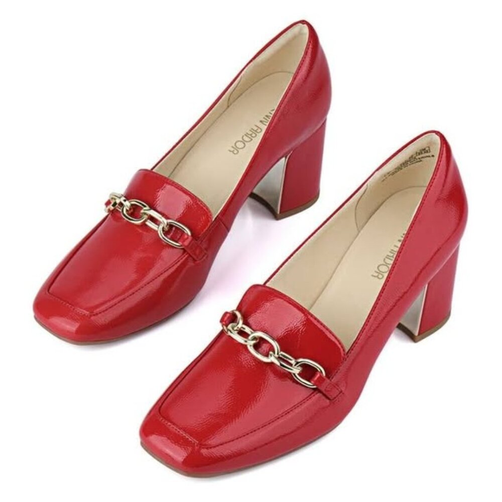 Woman's Red Jenn Ardor Chain, Chunky Heel Loafer